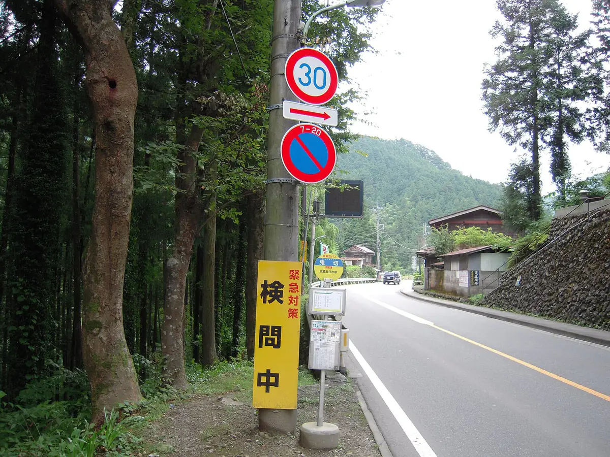 道路脇の電柱に取り付けられた最高速度30キロの規制標識