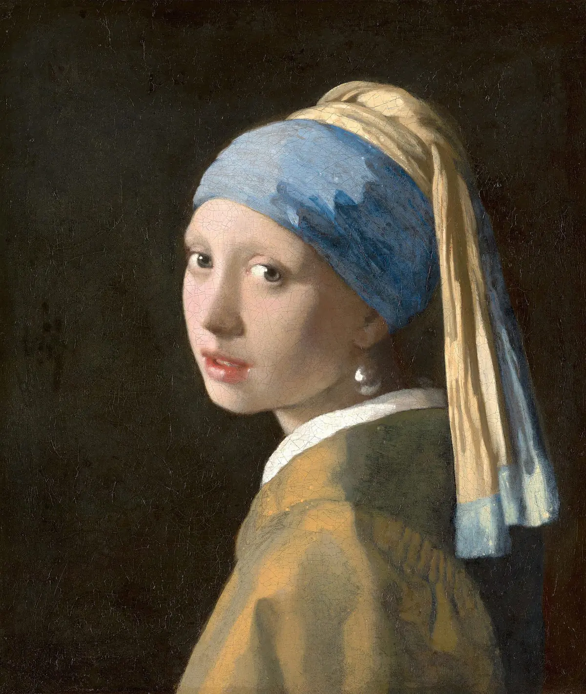 青と黄のターバンを巻き、真珠のイヤリングを着けて振り向くフェルメールの名画《真珠の耳飾りの少女》